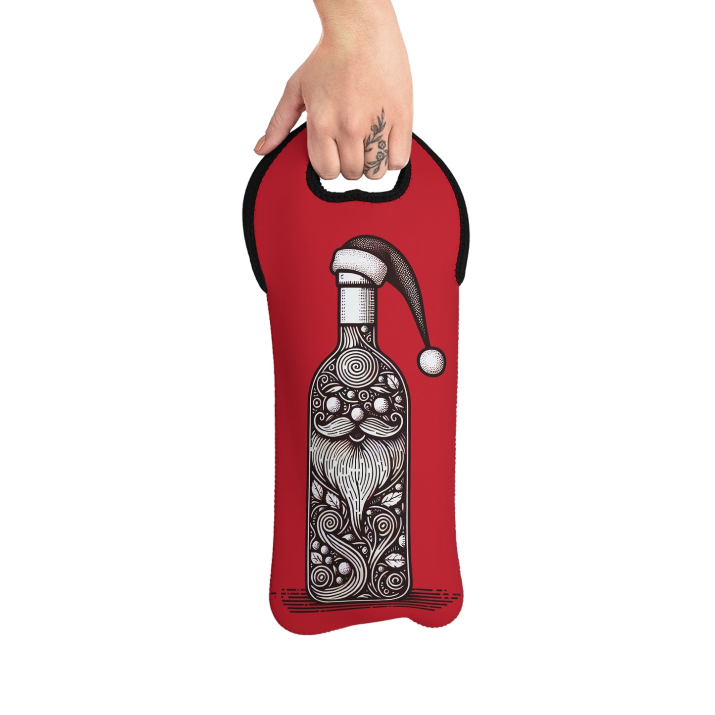 Santa Wine Tote Bag, Wine Carrier, Holiday Cooler Bag, Christmas Wine Holder, Perfect for Parties