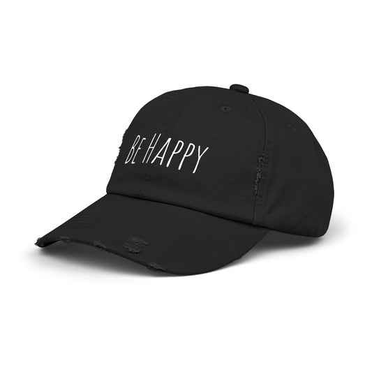 Distressed Cap - Be Happy Casual Hat for Everyday Style