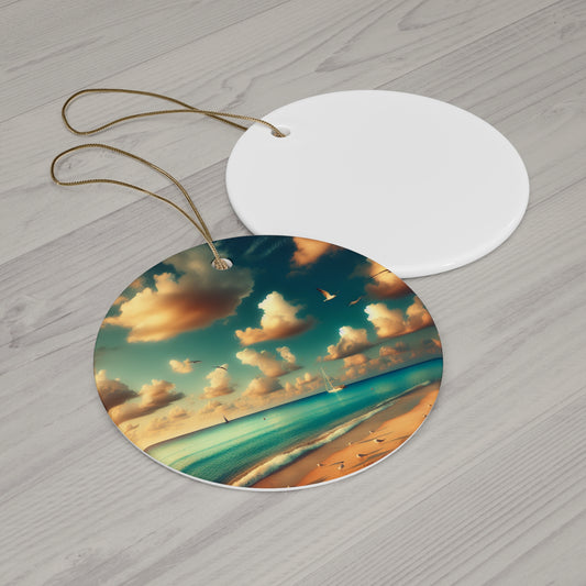 Beach Scene Ceramic Ornament - Coastal Decor, Perfect for Holidays & Celebrations