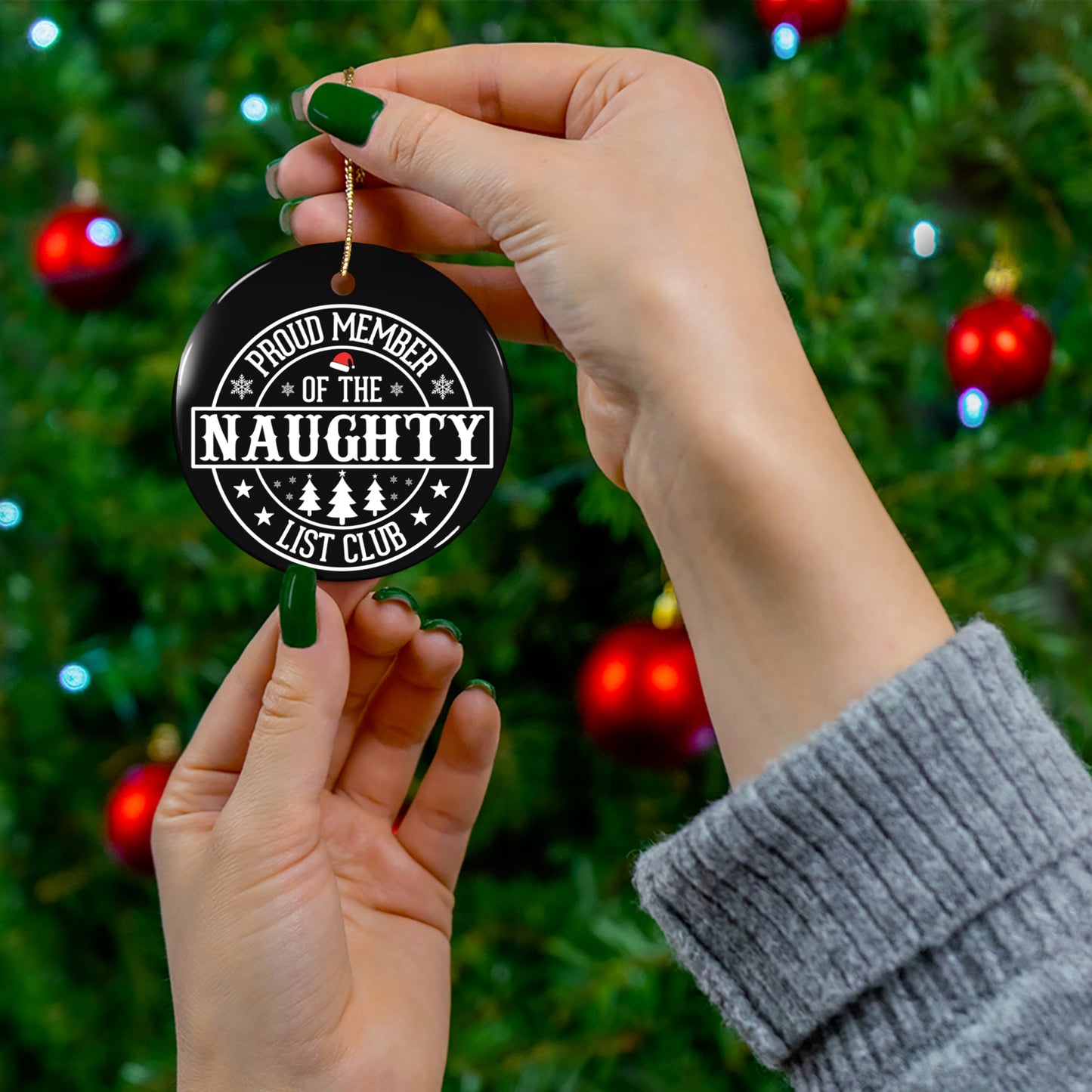 Funny Naughty List Club Ceramic Ornament