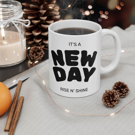 Ceramic Mug – 'New Day' Bold Script Coffee Tea Cup (11oz, 15oz)