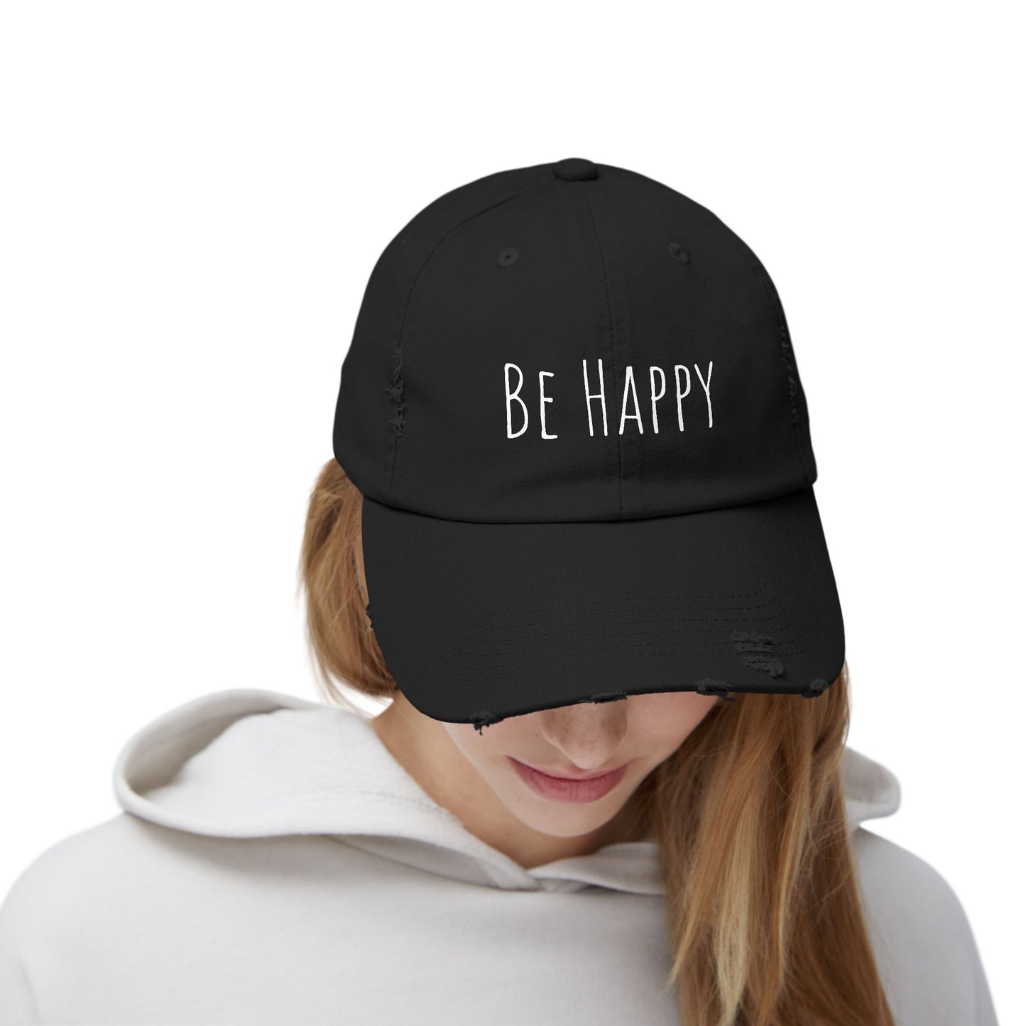 Distressed Cap - Be Happy Casual Hat for Everyday Style