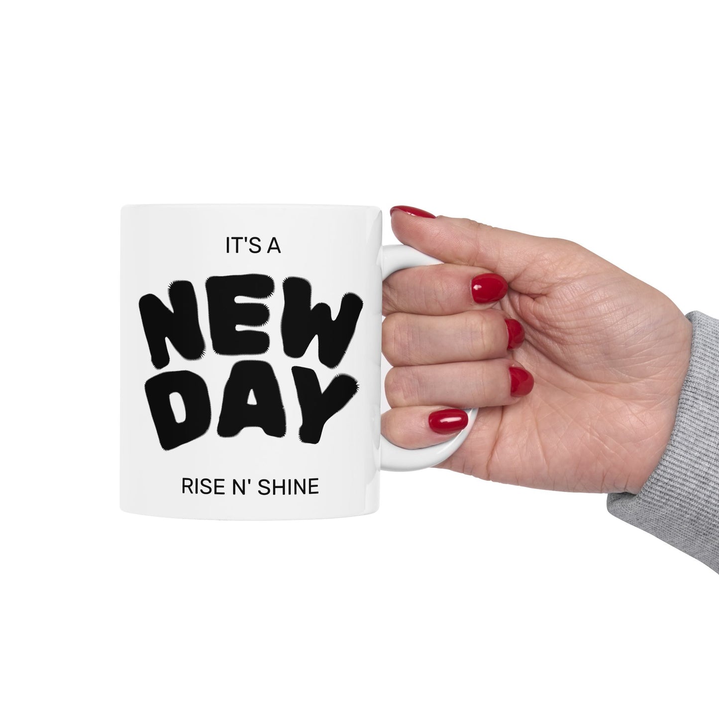 Ceramic Mug – 'New Day' Bold Script Coffee Tea Cup (11oz, 15oz)