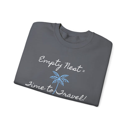 Travel-Themed Crewneck Sweatshirt - 'Empty Nest = Time to Travel!'