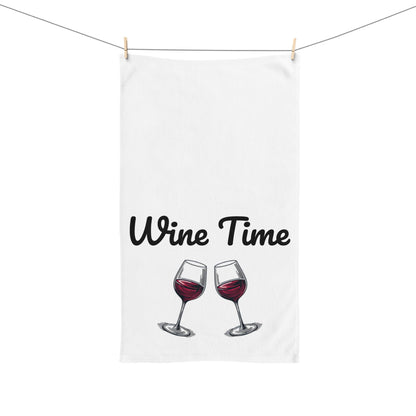 Wine Time Hand Towel - Fun Kitchen Decor, Wine Lovers, Housewarming Present, Bar Accessory, Cozy Home, Kitchen Towel