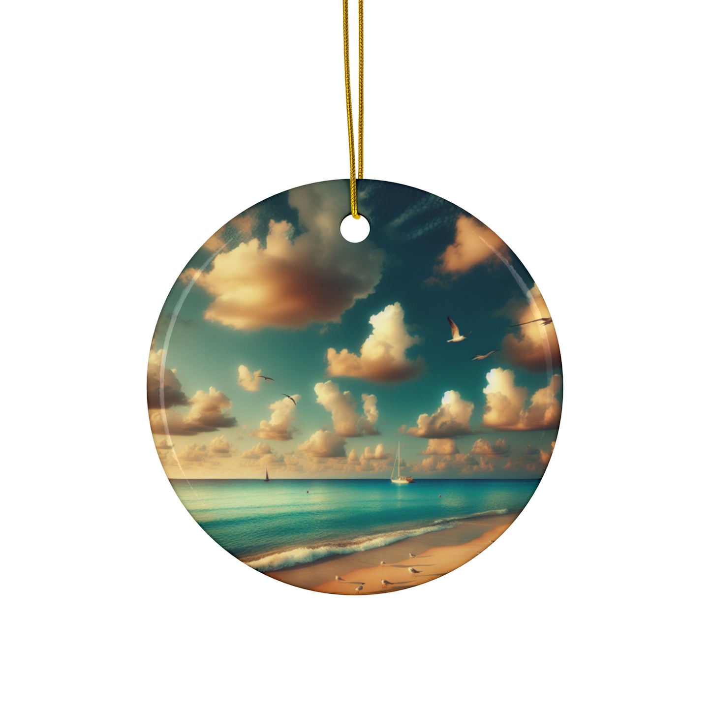 Beach Scene Ceramic Ornament - Coastal Decor, Perfect for Holidays & Celebrations