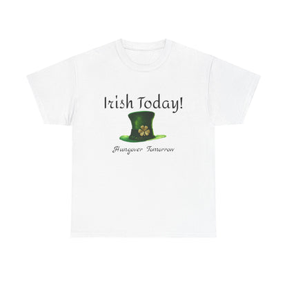 St. Patrick's Day Unisex Heavy Cotton Tee, Lucky Hat Shirt, Shamrock Shirt, Gift for Him/Her