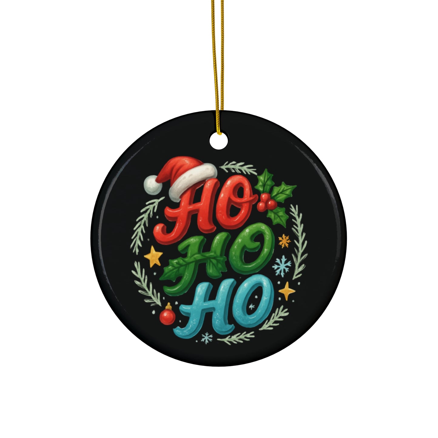 Ho Ho Ho Ceramic Christmas Ornament — Festive Round Holiday Tree Decoration