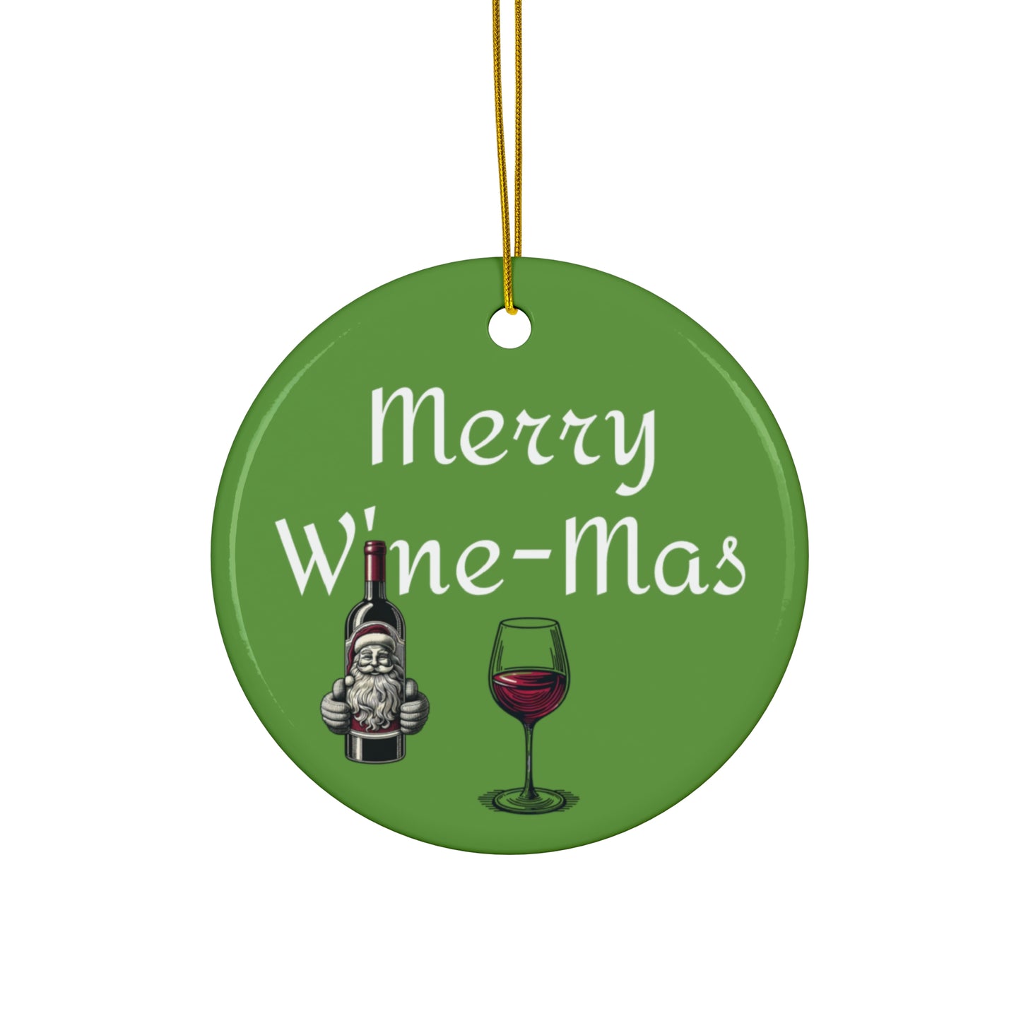 Merry Wine-Mas Ceramic Ornament, Festive Wine Decoration, Christmas Tree Ornament, Holiday Gift for Wine Lovers, Unique Ornaments