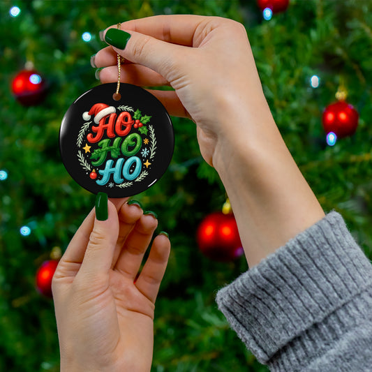 Ho Ho Ho Ceramic Christmas Ornament — Festive Round Holiday Tree Decoration