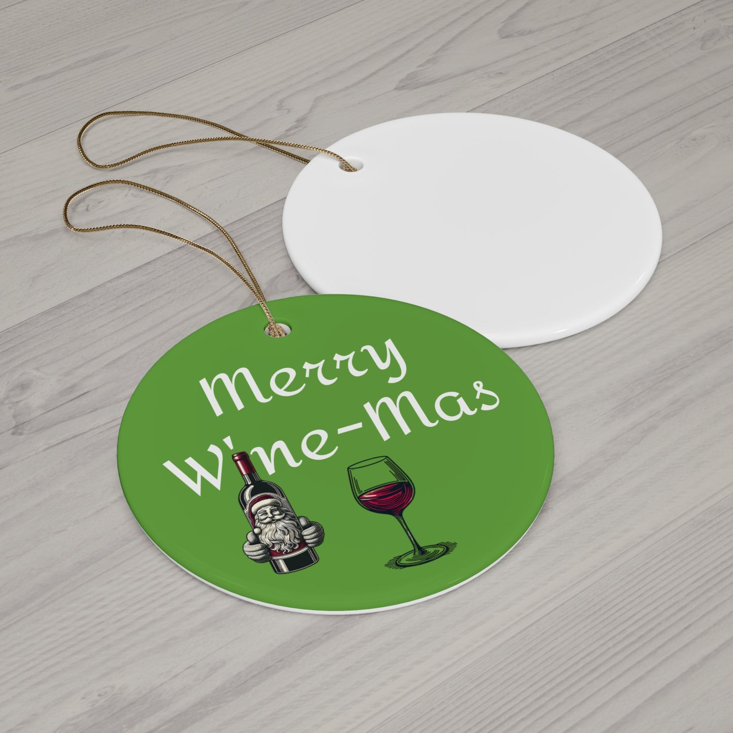 Merry Wine-Mas Ceramic Ornament, Festive Wine Decoration, Christmas Tree Ornament, Holiday Gift for Wine Lovers, Unique Ornaments