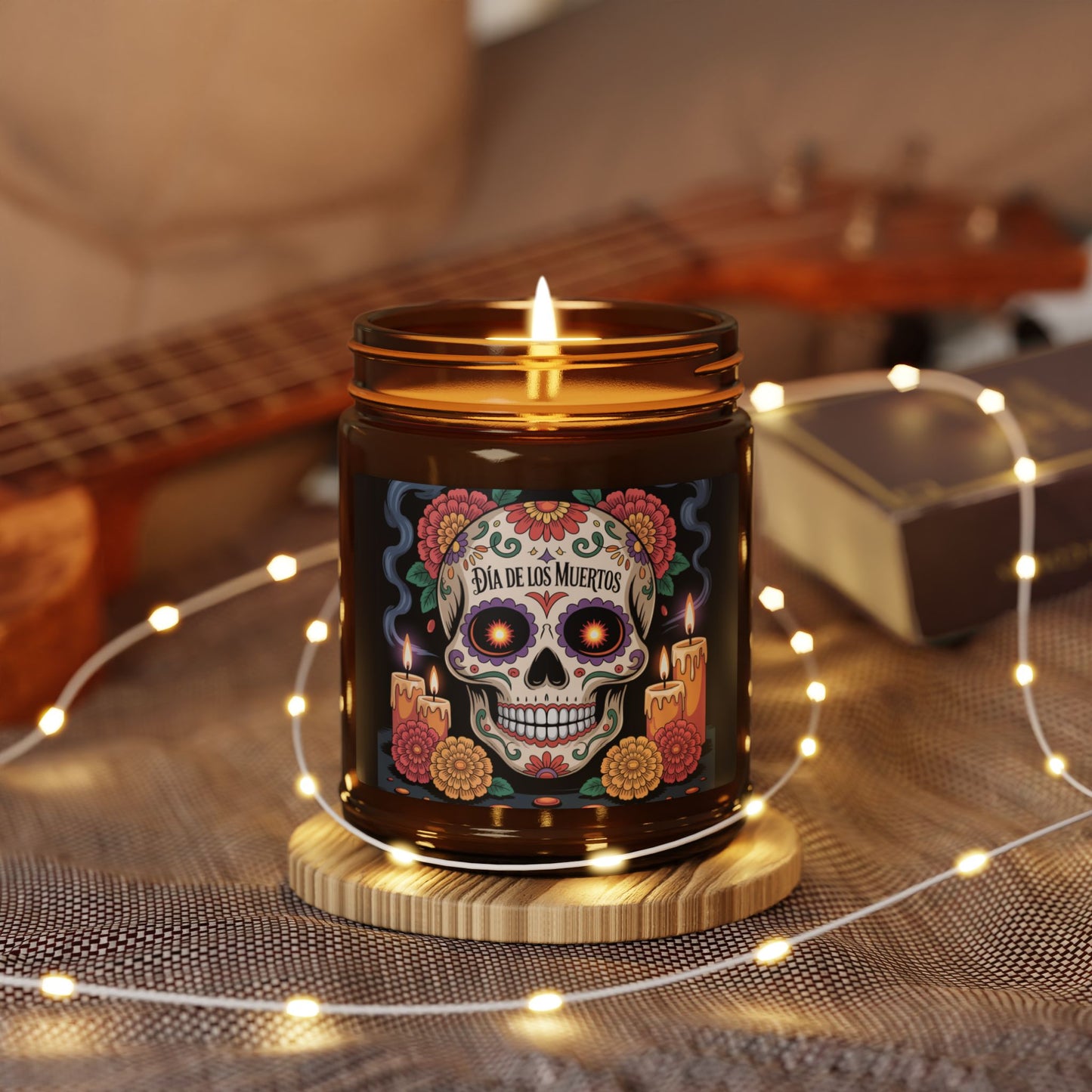 Dia de los Muertos Scented Soy Candle, Unique Home Decor, Halloween Decoration, Skull, Day of the Dead