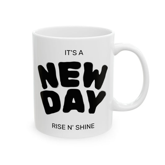Ceramic Mug – 'New Day' Bold Script Coffee Tea Cup (11oz, 15oz)