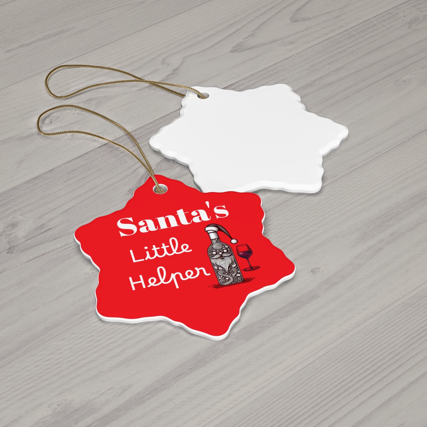 Santa's Little Helper Ornament - Holiday Decor, Christmas Decoration, Wine Lovers