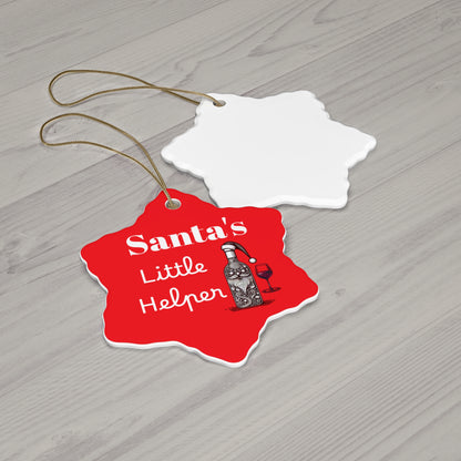 Santa's Little Helper Ornament - Holiday Decor, Christmas Decoration, Wine Lovers