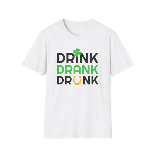 Funny St. Patrick's Day T-Shirt - Drink Drank Drunk Tee, Unisex Casual Wear, Party Top, Gift for Leprechaun Lovers, Celebration Shirt